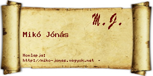 Mikó Jónás névjegykártya